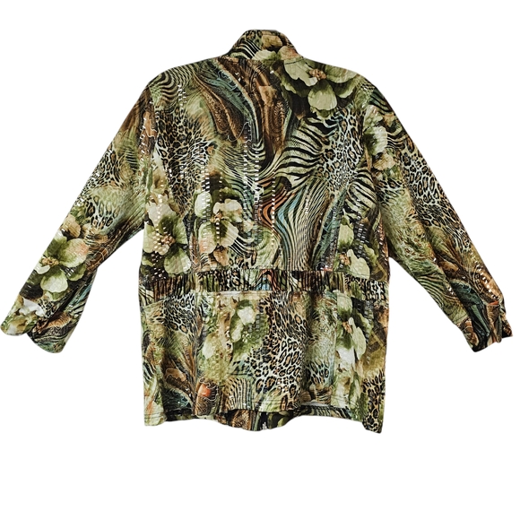 Toni Morgan Jacket Women's L Short Full Zip Floral Animal Print Clear Sequins - Picture 7 of 8